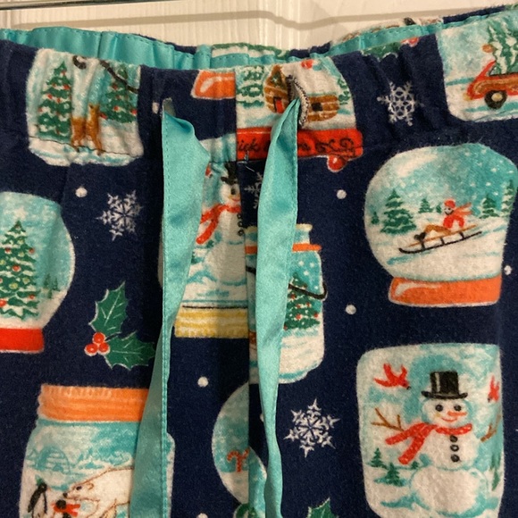 Nick & Nora Sock Monkey Snow globe Christmas pajama set flannel EUC - Picture 9 of 12